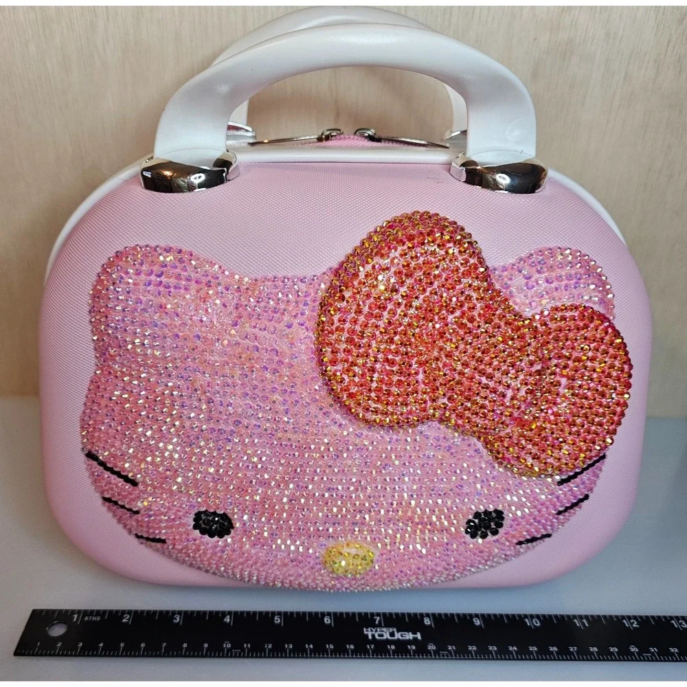 NEW HELLO KITTY Pink Water Diamond Makeup Travel Case Cosmetic Bag Hardshell